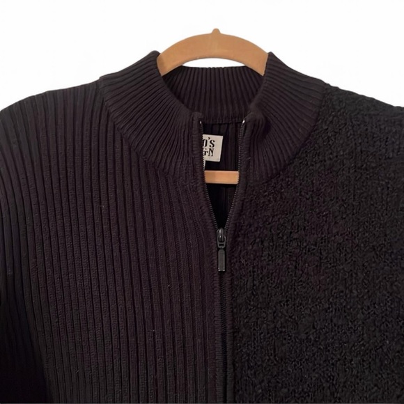 Vintage Chico’s Wool Blend Ribbed & Bouclé Zip Cardigan Sweater Black XL - Picture 4 of 9